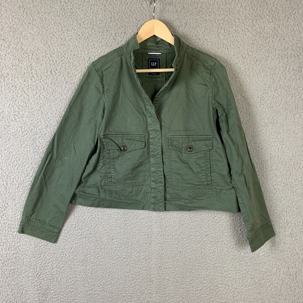 Gap Jacket‎ Women Small Green Utility Canvas Crop Pleated Shacket Military